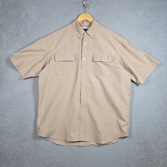 Duluth Trading Co Action Short Sleeve Shirt Mens Size Large Khaki Vented Ripstop - Picture 1 of 9